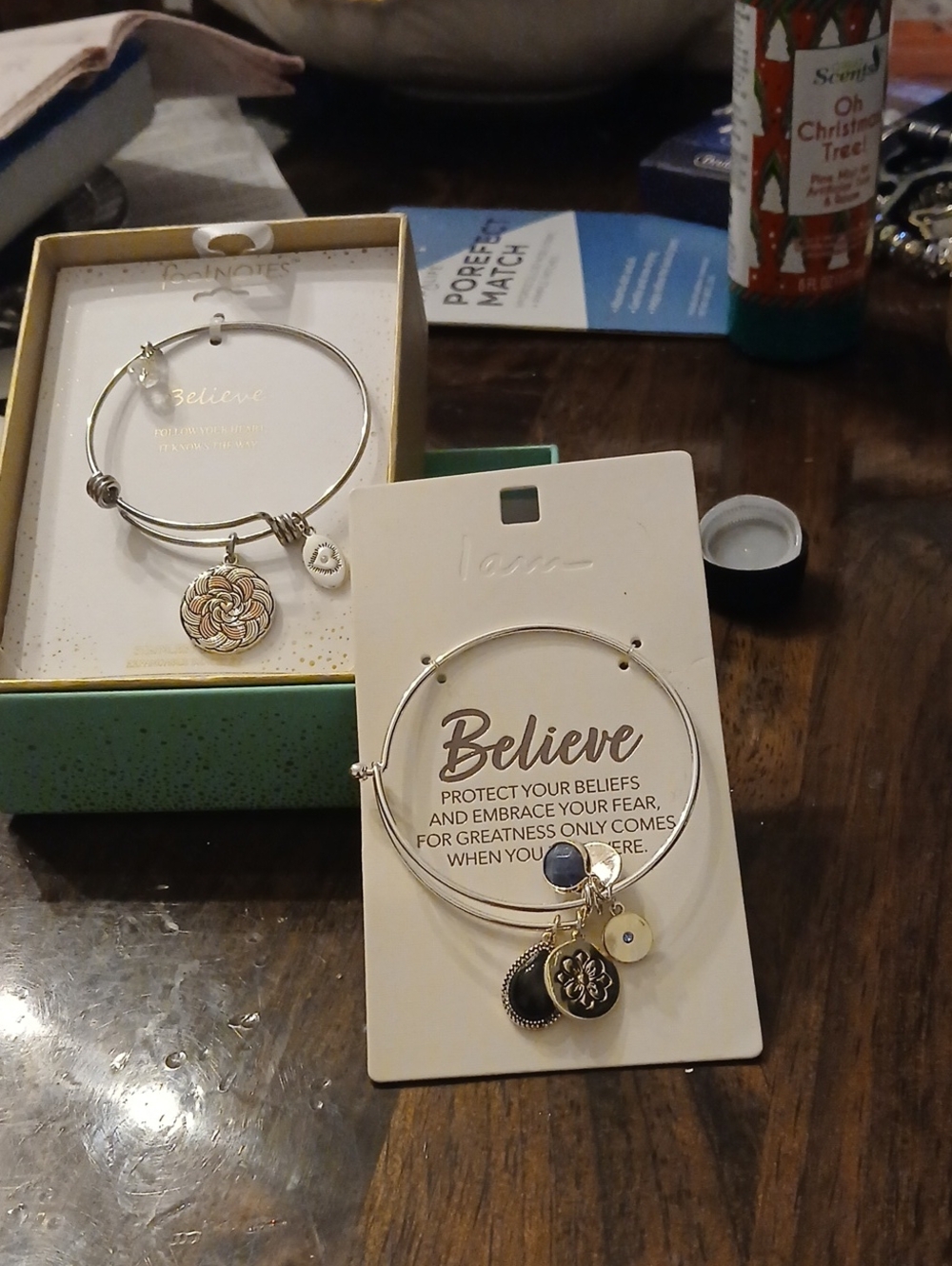 Believe Charm Bangle Bracelet - Silver Tone Set Of 2